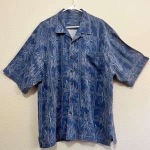 Jamaica Jaxx Hawaiian Tropical Men’s Button Down Short Sleeve Shirt Blue Silk